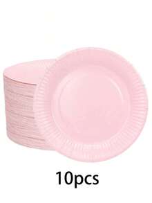 1 Piece/10 Pieces/20 Pieces/50 Pieces Light Pink Paper Plates, 6-Inch Pink Paper Cake Plates, 7-Inch Dessert Plates, 9-Inch Dinner Plates, Suitable For Snacks, Salads, Homemade Cooking, And Handicrafts, Also Suitable For Office, Camping, Indoor Use - Multicolor - View 7