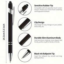 20 buah/Set Pulpen Ballpoint Aneka Warna dengan Stylus, Cocok untuk Layar Sentuh, Tinta Hitam Cepat Kering, Desain Bodi Pulpen Logam 2-in-1, Ujung Sedang (1.0mm), Menulis Halus, Dengan Klip - Ideal untuk Pelajar dan Penggunaan Kantor, Penting untuk Musim Kembali ke Sekolah - 20 buah - View 2