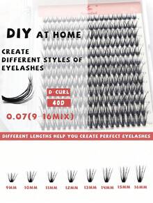 رموش صناعية فردية 40D مجعدة DIY بتصميم عناقيد، 240 قطعة، أطوال مختلطة 9-16 مم، كثيفة وناعمة، إكستنشن رموش فردية للاستخدام المنزلي، هدية مكياج لحفلة عيد الميلاد، حشوة جوارب العطلات، إطلالة احتفالية براقة، سهلة التطبيق DIY - الأسود - مشاهدة 7