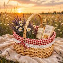 1 Piece Standard Size Natural Bamboo Picnic Basket, Handmade Woven Rustic Gift Basket With Cover And Portable Handles, Handwoven Rectangular Storage Basket For Outdoor Picnics, Parties, Barbecues, And Holiday Gifts - A - View 3