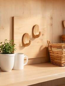 1Set Wood Grain Plastic Oval Self Adhesive Hooks No Drill Wall Mounted Strong Sticky Multi Purpose Hanger Rack For Kitchen Bedroom Bathroom Towel Robe Key Bag Coat Hat Umbrella Storage Organizer Decor - Multicolor - View 6