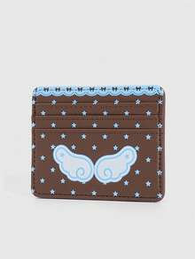 ROMWE Anime 1Pc Y2K Style Star Wing Polka Dot Card Holder, Coffee Pink ID Card Wallet, Back To School Daily Mini Coin Purse - Blue coffee - View 7