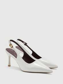 CUCCOO BIZCHIC 女款尖頭細高跟白色後綁帶slingback高跟鞋，日常百搭通勤鞋 - 白色 - 查看 6
