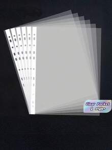100/200 piezas Bolsas transparentes A4 con 11 orificios para carpeta, fundas duraderas para documentos, insertos para carpetas, organizador de suministros de oficina y escuela, bolsas de almacenamiento, soporte para papel, accesorios de papelería - Talla única - Ver 1