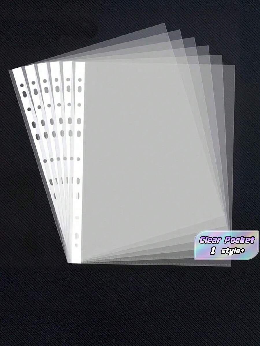 100/200 piezas Bolsas transparentes A4 con 11 orificios para carpeta, fundas duraderas para documentos, insertos para carpetas, organizador de suministros de oficina y escuela, bolsas de almacenamiento, soporte para papel, accesorios de papelería - Talla única - Ver 1
