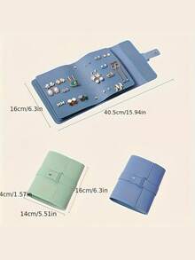 1PC Large Capacity PU Leather Waterproof Anti Oxidation Secure Buckle Foldable Roll Up Book Style Layered Jewelry Organizer Pouch With Multifunctional Display Holder For Earrings Rings Necklaces Travel Home Gift For Women Must Have Storage Solution - Multicolor - View 2