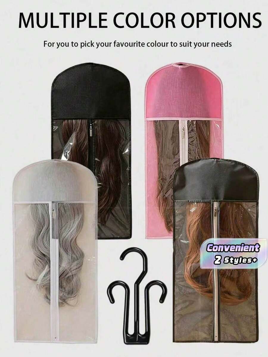 3 Wig Storage Bag, Portable Wig Storage Bag, With Plastic Hook, Dust-Proof And Moisture-Proof, Wig Hook, Convenient For Storage And Travel - View 1