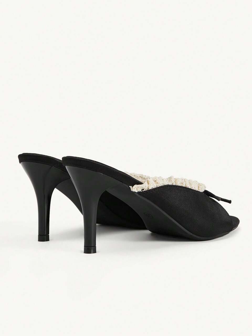 CUCCOO CHICEST Spring/Summer Lace Bow Skinny Heel Gentle Style Black Satin Open-Toed Mules Sandals Dating Commuting Shopping Vacation Daily Travel