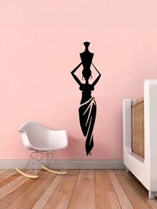 1PC Vinyl Self Adhesive Waterproof Removable Durable African Culture Dance Pitcher Vase Pattern Wall Decals Stickers For Living Room Bedroom Office Home Decor Gift For Women Girls - multicolor - View 3