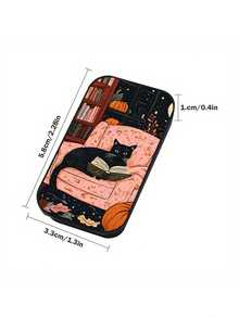 1PC Durable Metal Black Cat Pink Chair Pattern Sliding Lid Matchbox Style Storage Tin Compact Portable Multipurpose Organizer For Coins Jewelry Travel Home Office Desk Accessory Gift - Multicolor - View 3