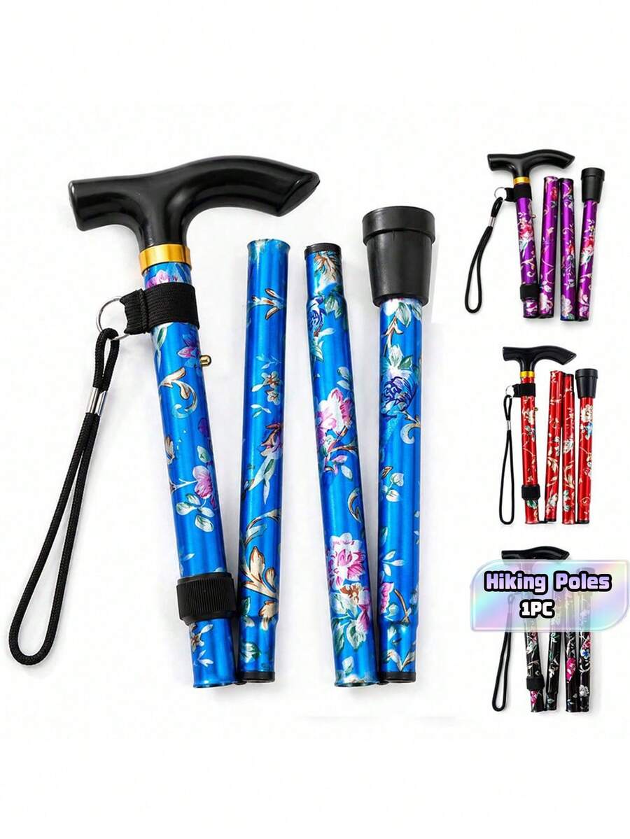 1/3 Pcs Floral Print Folding Walking Canes, Lightweight Aluminum Alloy Material, Non-Slip Portable Walking Sticks, Suitable For Men And Women For Travel Use - multicolor - View 1