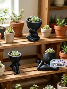 Cây bonsai nhỏ hình người, 3 kiểu dáng, chậu đen họa tiết hoạt hình, phù hợp trang trí bàn làm việc, nhà và sân vườn - màu đen - Xem 1
