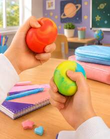 Hape 1pc Yellow Green Blue Planet Squishy Ball, 6cm/2.36in Color Swirl PVA Filled Squeeze Ball With Smooth TPR Outer, Soft Palm Grip Hand Squeeze Accessory For Home Desk Office Travel - Multicolor - View 2