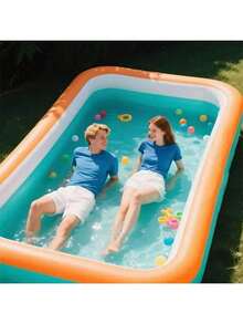 1 Piece Of Super Large Inflatable Swimming Pool, Thick-Walled Adult Swimming Pool, Family Backyard Swimming Pool, Suitable For Garden, Summer Water Park Family Pool, Portable Easy Swimming Pool - Orange Green - View 7