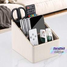 Luxury Vertical Striped 3-Slot Remote Control Box, Pu Leather Desktop Storage Organizer For Tv, Cd, Media Players, Controllers, And Office/Cosmetic Items, Back To School - Multicolor - View 1