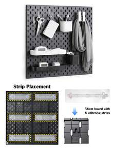 Black Pegboard Wall Organizer Kit With Hooks, Shelves And Storage Bins, Modular Wall Mount Hole Board Display Rack, Easy Install DIY Space Saving Storage For Desk Accessories Stationery Decor Gaming Bedroom Office Wall Decor - Black - View 3