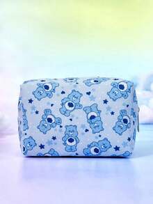 Care Bears Cartoon Blue Care Bear Print Makeup Bag, Sweet Star Heart Pattern Zipper Cosmetic Organizer Pouch For Travel Daily Use ﻿ - Blue - View 4