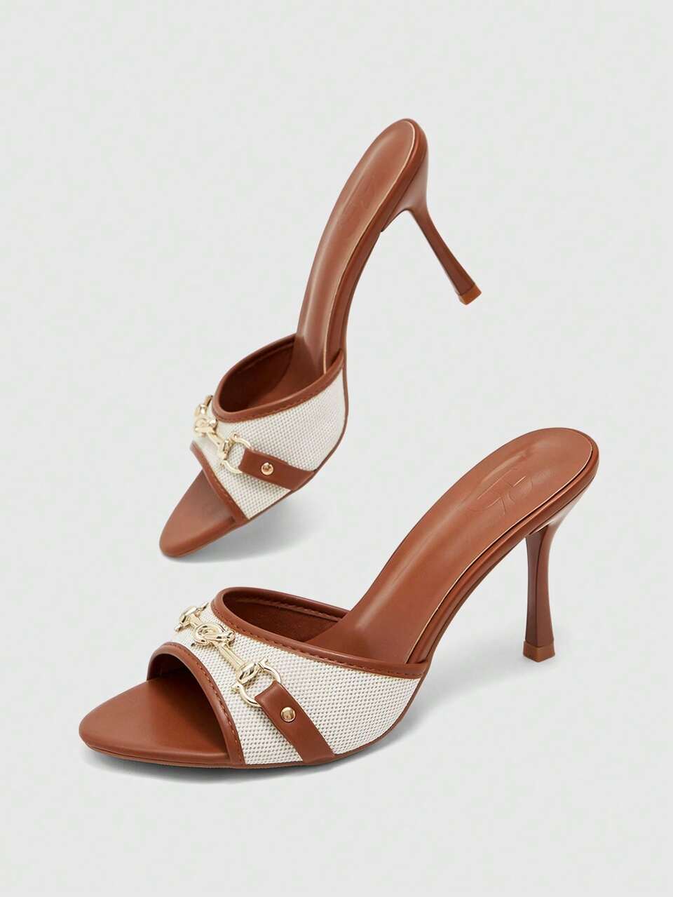 CUCCOO BIZCHIC Women's Spring And Summer New Brown Metal Buckle With Open Toe High-Heeled Sandals Fashionable And Comfortable Versatile Commuter Women's Sandals Fi