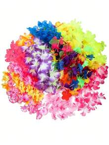 1/10/50PCS Hawaiian Flower Lei Tropical Hibiscus Party Favors Summer Pool Luau Wedding Beach Birthday Decor Supplies Random Color Bulk - Multicolor - View 4