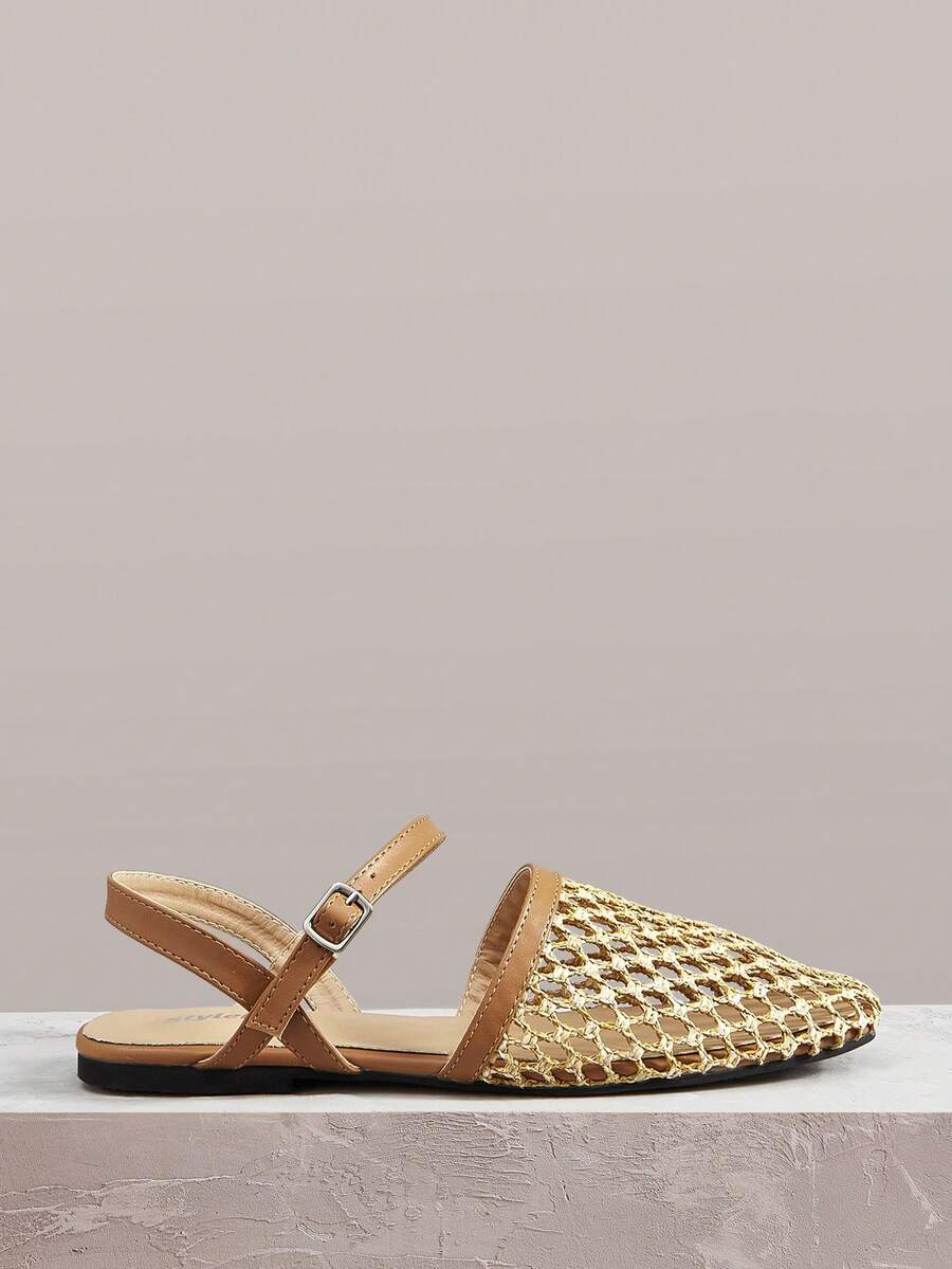 Styleloop Women's Flat-Soled Shoes, Straw Fabrics, Mary Jane, Bohemian Vacation Style Wear, A Must For Summer Travel, Breathable And Versatile - Brown - View 1