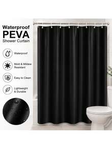 1PC Multi Size Black Solid PEVA Plastic Waterproof Moisture Proof Machine Washable Mildew Resistant Shower Curtain Bathroom Partition Liner Privacy Screen Home Decor Housewarming Gift Bathroom Accessories Must Haves - Black - View 9