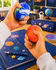Hape 1pc Red Orange Solar Planet Squishy Ball, 6cm/2.36in Soft Bouncy PVA Filled Squeeze Ball With Smooth TPR Outer Shell, Palm Grip Hand Squeeze Accessory For Office Home Travel - Multicolor - View 3