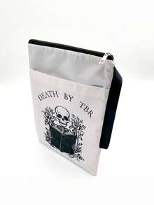 1PC Zipper Book Cover Skull Rose Print White Protective Portable Storage Pouch For Students Teachers Waterproof Dustproof Scratchproof Lightweight Anti Wrinkle School Office Travel Essential Gift - multicolor - View 3