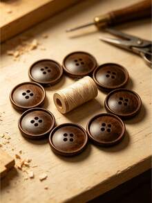 Vintage Imitation Wooden Concave Four-Hole Buttons Multicolor Resin Sewing Fasteners Bulk Supply For Overcoat, Windbreaker, Suit, Handmade Garment Sewing Supplies - coffee color - View 8