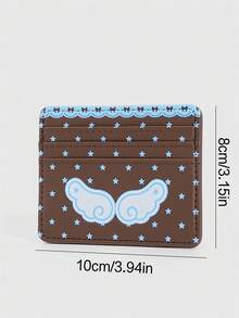 ROMWE Anime 1Pc Y2K Style Star Wing Polka Dot Card Holder, Coffee Pink ID Card Wallet, Back To School Daily Mini Coin Purse - Blue coffee - View 2