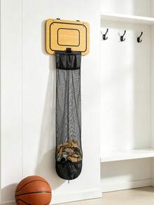 1PC Wooden Basketball Hoop-Shaped Laundry Hamper, Punch-Free Hanging Basket For Clothes Shooting Behind The Door Of Kids' Bedrooms For Home Use - Multicolor - View 9