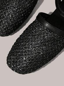 Styleloop Women's Flat-Soled Shoes, Straw Fabrics, Mary Jane, Bohemian Vacation Style Wear, A Must For Summer Travel, Breathable And Versatile - Black - View 11