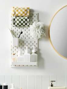 White Plastic Pegboard Wall Organizer Set With Shelves Hooks Storage Cups, DIY Splice Wall Mount Hole Display Rack, Easy Installation Space-Saving Storage For Stationery Photos Small Decor, Desk Wall Storage For Bedroom Study Office - White - View 9