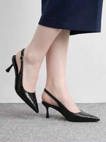 CUCCOO BIZCHIC 女款尖頭黑色石紋高跟鞋 日常通勤辦公時尚款 - 黑色 - 查看 3