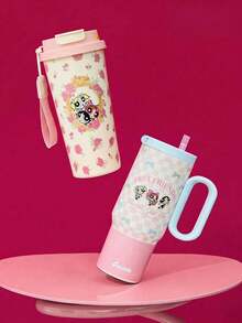 THE POWERPUFF GIRLS X Joivida 17.2oz & 24oz 不鏽鋼保溫杯附手把與吸管 – 防漏、保溫保冷，粉色與白色 Powerpuff Girls 花紋設計，可愛清新，適合居家、辦公室或戶外旅行，生日或情人節的精美禮物 - 粉色 - 查看 1