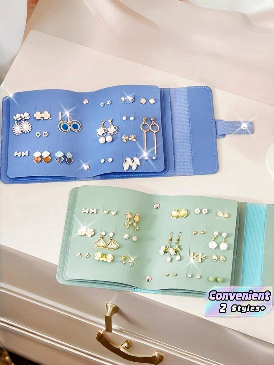 1PC Large Capacity PU Leather Waterproof Anti Oxidation Secure Buckle Foldable Roll Up Book Style Layered Jewelry Organizer Pouch With Multifunctional Display Holder For Earrings Rings Necklaces Travel Home Gift For Women Must Have Storage Solution - Multicolor - View 1
