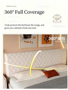 Hexagonal Quilted Sandwich Headboard Cover, Solid Color Thick Dustproof Stretch Upholstered Headboard Protector With Fixing Stickers, Detachable Washable Soft Skin-Friendly Bed Head Cover For Single & Double Beds - Off-white - View 13
