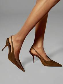 SHUZIA Women Glamorous Pointy Toe Stiletto Sing Back Strap Party Sexy Pumps - Chocolate Brown - View 6