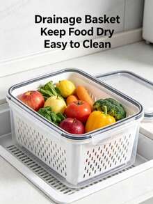 3 Sets Of Food Storage Boxes With Drain Baskets And Lids - Leak Proof, Refrigerator Compatible, Reusable Multifunctional Kitchen Storage Boxes Suitable For Fruits, Vegetables, And Food - Multi-colored. - View 3