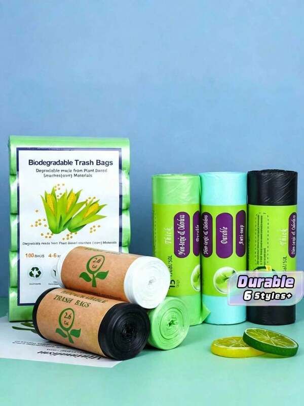 100pcs 2.6/4gal Trash Bags - Compostable Garbage Liners For Kitchen, Bathroom, Bedroom & More - Green Waste Bags For Clean-Up, Home Essentials, Trash Bag.Storage Tool
