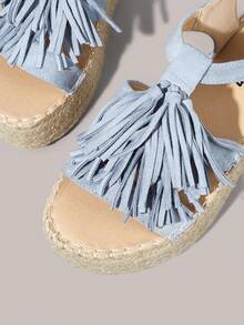 Styleloop 女款流蘇麻繩厚底涼鞋 夏季鞋 - 藍色 - 查看 7