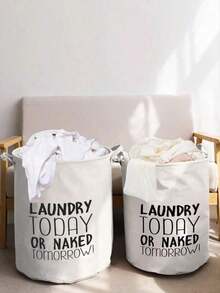 1pc Polyester Laundry Basket, Modern Letter Graphic Laundry Basket For Home Laundry Hamper, Washing Basket Bathroom Organizer, Basket, Storage Basket, Foldable Laundry Basket - Beige - View 5