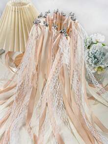 10/30/50PCS Champagne Color Three Layer Lace Ribbon Gold Bell Magic Fairy Wand Party Wand Ribbon Stick For Wedding Birthday Graduation Bachelorette Bridal Shower Room Decor Gift Supplies Must Haves - Champagne - View 8