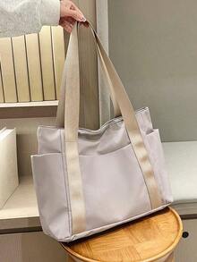 Unisex Casual Shoulder Bag, Large Capacity Handbag, Student Backpack, Solid Color Shoulder Bag, Gym Bag, Travel Bag, Suitable For School And Work - Pink - View 10