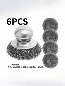 Heavy Duty Stainless Steel Scrub Brush, Replaceable Brush Head With Comfort Grip, Pot Dish Cleaner For Stubborn Kitchen Stains - multicolor - View 5