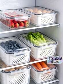 3 Sets Of Food Storage Boxes With Drain Baskets And Lids - Leak Proof, Refrigerator Compatible, Reusable Multifunctional Kitchen Storage Boxes Suitable For Fruits, Vegetables, And Food - Multi-colored. - View 1
