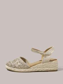 Styleloop Women's Wedges & Platform Shoes, Golden Sunflowers, Hollow Lace Closed Toe Sandals, Vacation Wear, Travel Essentials, Bohemian Style - Gold - View 8