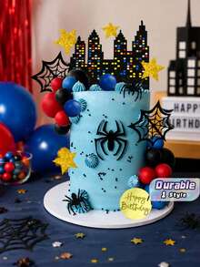 32Pcs Red Blue Spiderweb Birthday Cake Toppers, Acrylic Star Cake Decor With Party Supplies For Boy's Birthday Celebration - multicolor - View 1
