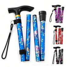 1/3 Pcs Floral Print Folding Walking Canes, Lightweight Aluminum Alloy Material, Non-Slip Portable Walking Sticks, Suitable For Men And Women For Travel Use - multicolor - View 4