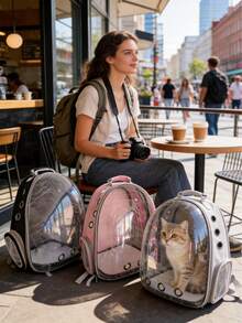 Large Capacity Cat Backpack, Transparent Breathable Pet Carrier, Portable Cat Bag, Pc Material, Zipper Closure - Multicolor - View 5