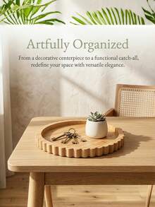 1PC Extra Large Wooden Thickened Widened Scalloped Edge Bohemian Brown Round Tray Multipurpose Organizer For Jewelry Watches Phones Keys Cups Perfume Aromatherapy Storage Home Office Desk Vanity Bathroom Gift Decor - Brown - View 5